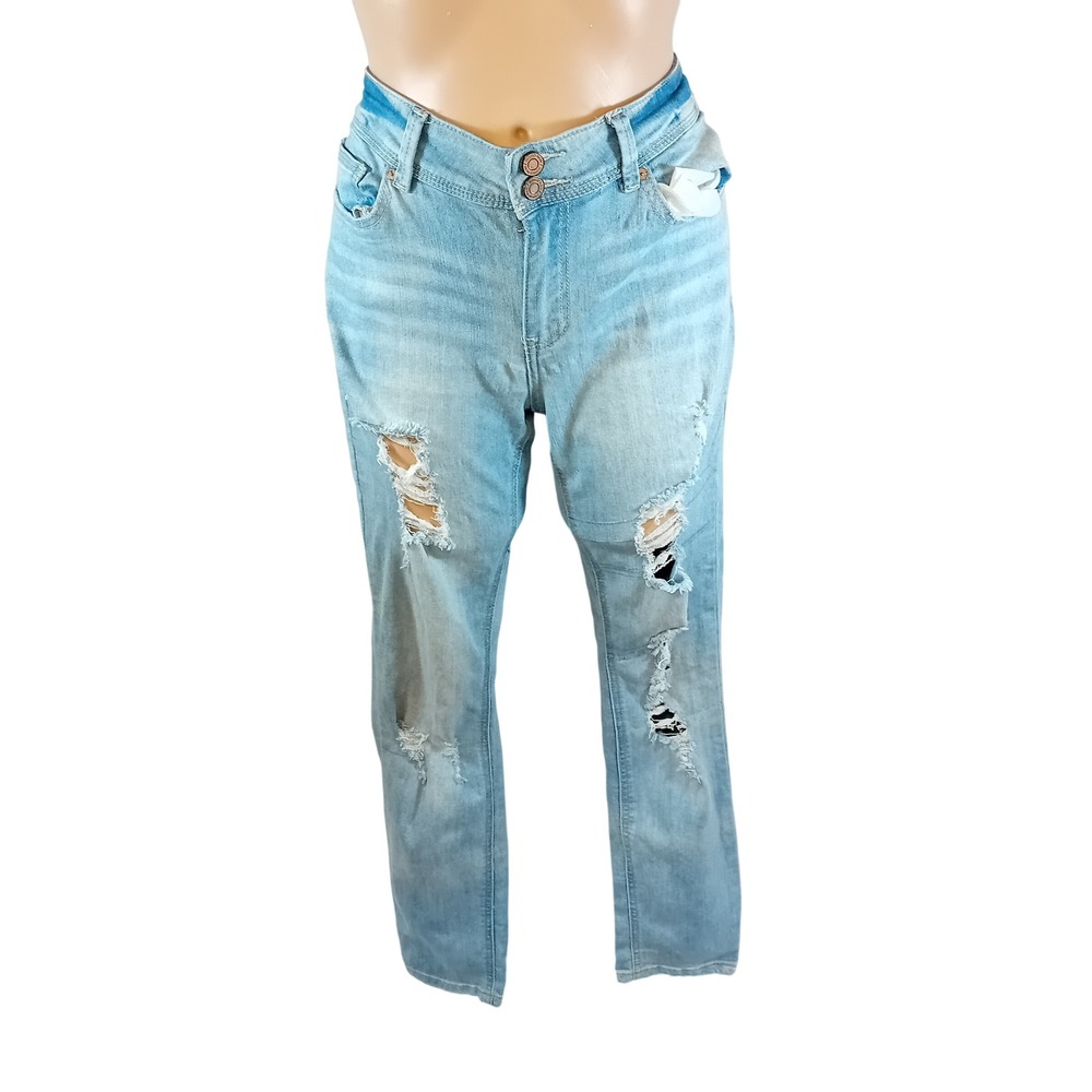 Indigo Rein Women's Juniors Distressed Ripped Ankle Jeans Light Wash 13 READ
